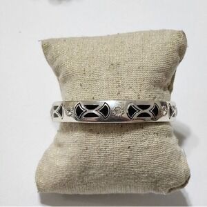 Brighton Silver pl Bangle Bracelet Rhinestone‎ Accent Black Geometric Design